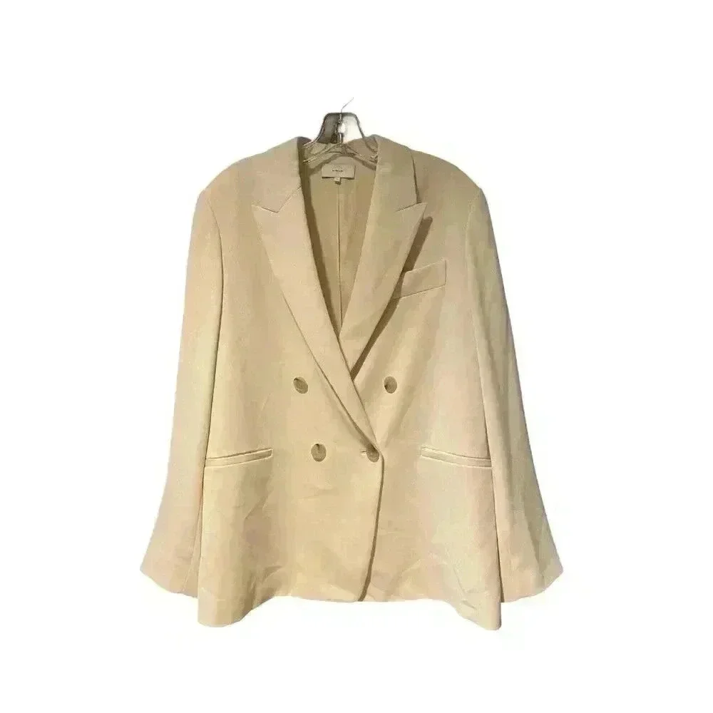 New Vince Crepe Cream Winter White Double-Breasted Oversized Blazer Size 12 - Picture 6 of 13